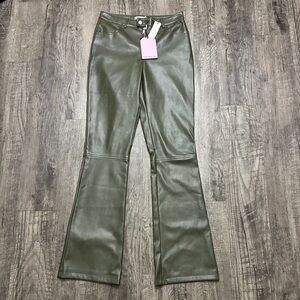 Avec Les Filles Dark Green Leather Pants